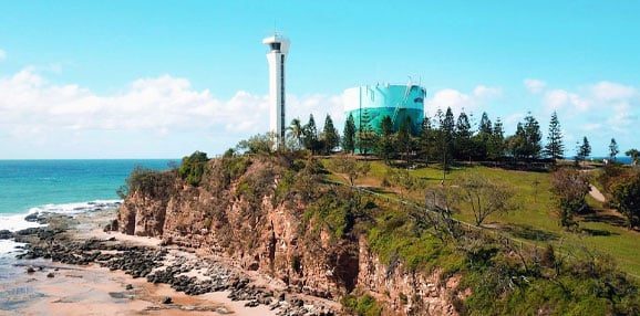 Aerial Drone View of the Point Cartwright Lighthouse on the Sunshine Coast — Quantum Buyers Agents Property In Bowen Hills, QLD